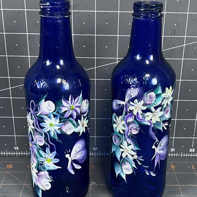 Hand Painted Blue Bottles (2) 