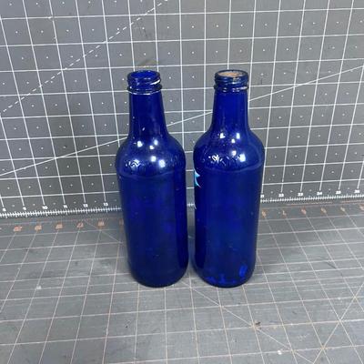 Hand Painted Blue Bottles (2) 