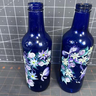 Hand Painted Blue Bottles (2) 