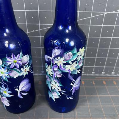 Hand Painted Blue Bottles (2) 