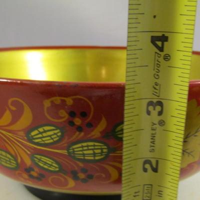 Russian Hand Painted Wooden Bowls with Spoons
