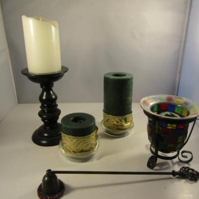 Collection of Candles and Candle Holders