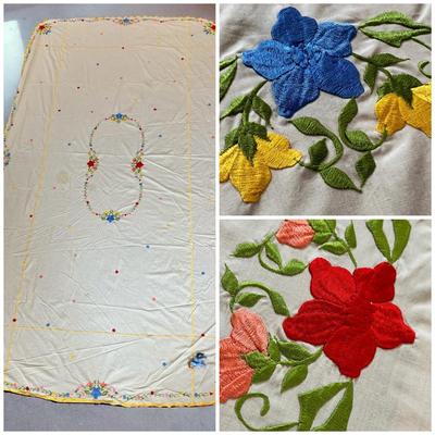 Vintage Hand Embroidered Tablecloth From Philippines 72â€x120â€