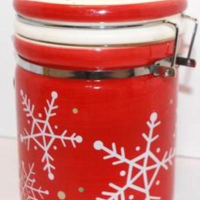 Holiday Ceramic Locked Cannister 5 1/2" H x 4 1/4" Diam.