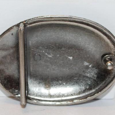 Oval Silver Tone Belt Buckle with STATIONARY Clip 2 3/4