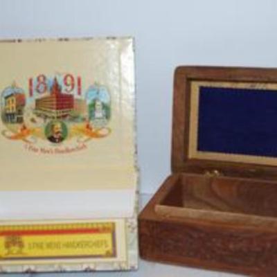 "1891" Handkerchiefs "Cigar" Box & Brown All Wood Box