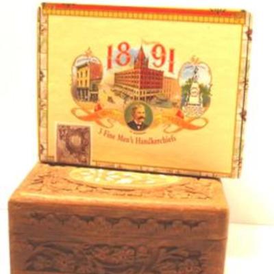 "1891" Handkerchiefs "Cigar" Box & Brown All Wood Box