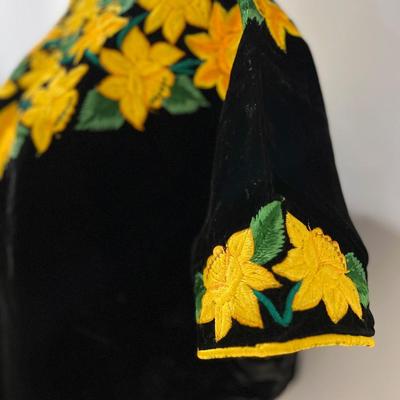 Vintage Guatemalan Huipil Velvet Embroidered Top