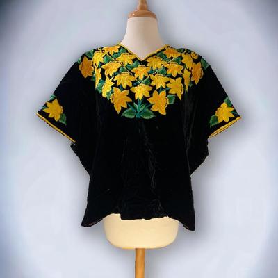 Vintage Guatemalan Huipil Velvet Embroidered Top