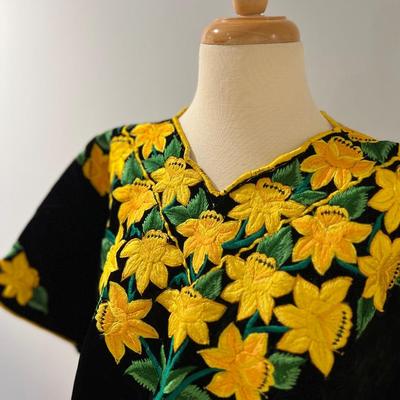 Vintage Guatemalan Huipil Velvet Embroidered Top