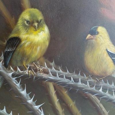 Original Oil Art by Lanly a Bird Specialist Painter," The Love Birds".