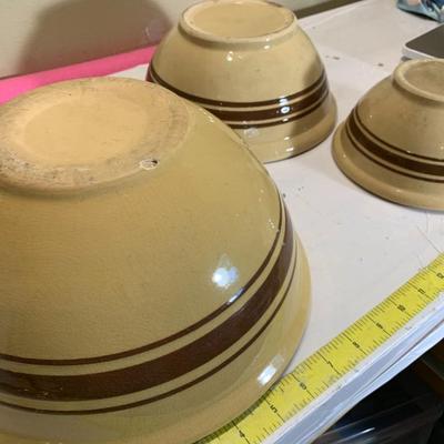 Weller Pottery Three Bowls Antique Brown Band