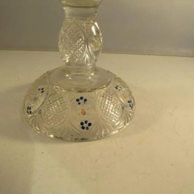 Vintage Glass Footed Compote Bowl with Scalloped Edge and Floral Accents- Approx 7 1/4