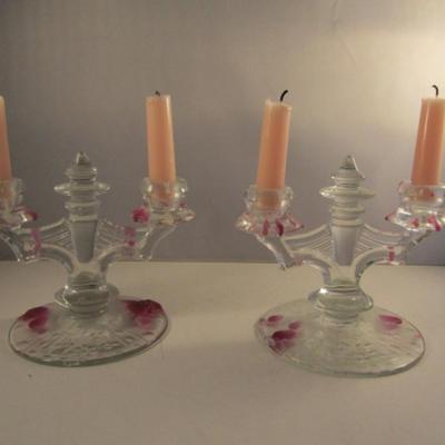 Pair of Glass Double Candle Holders
