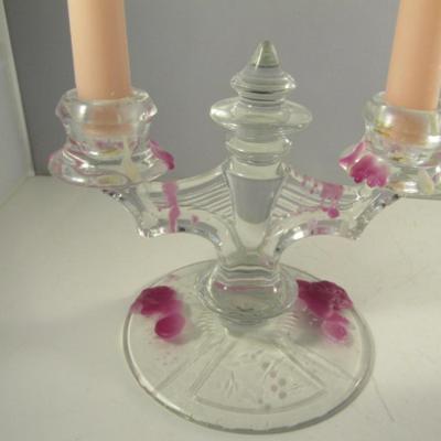 Pair of Glass Double Candle Holders