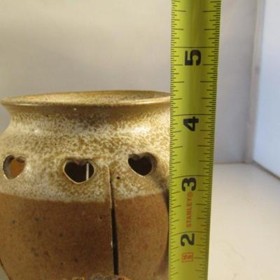 Pair of Pottery Vessels- Wild Rice Canister with Lid and Garlic Keeper with Cork