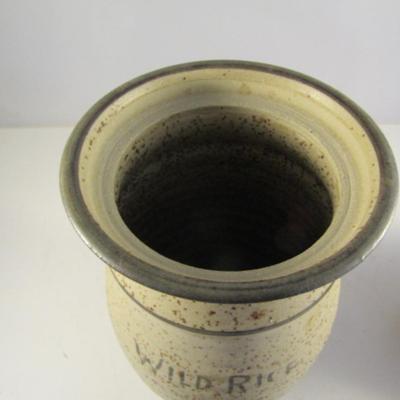 Pair of Pottery Vessels- Wild Rice Canister with Lid and Garlic Keeper with Cork