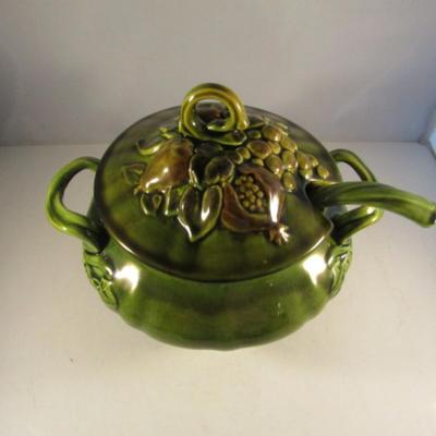 Vintage Glazed Ceramic Soup Tureen with Ladle- 1959 N.S. Gustin Co