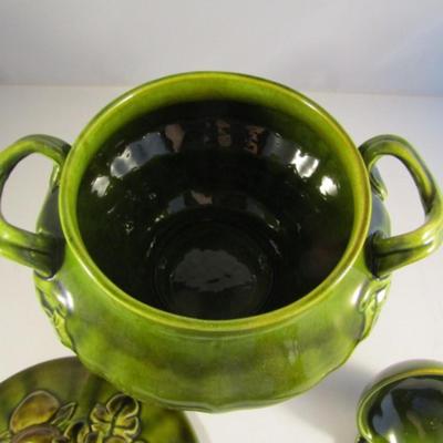 Vintage Glazed Ceramic Soup Tureen with Ladle- 1959 N.S. Gustin Co
