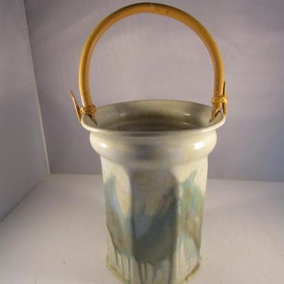 Pottery Wine Chiller Bucket with Bent Wood Handle- Edgecomb Pottery
