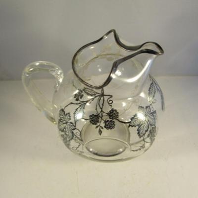 Glass with Silver Overlay Pitcher with Ice Lip