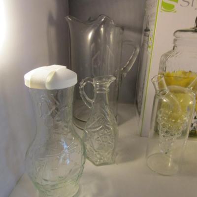 Collection of Beverage Ware- Assorted Pitchers, Carafes, and 140 oz Dispenser