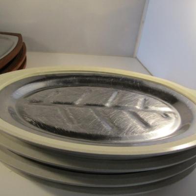 Collection of Steak Platters- Nordic Ware (4 pcs) and Solandia Teak (3 pcs)
