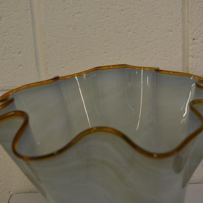 Vintage Translucent Seafoam Green Vase with Ruffled Scallop Rim 9"