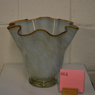 Vintage Translucent Seafoam Green Vase with Ruffled Scallop Rim 9"