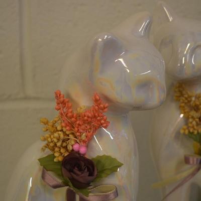 Pair of Vintage 1970's Iridescent Cat Statues Decor 12"