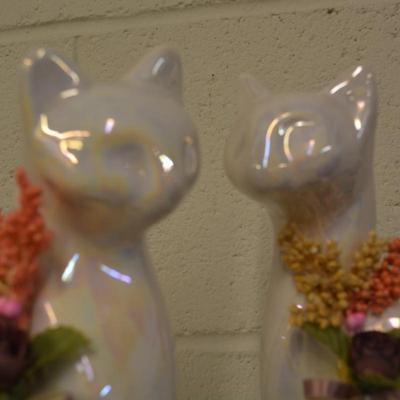 Pair of Vintage 1970's Iridescent Cat Statues Decor 12"