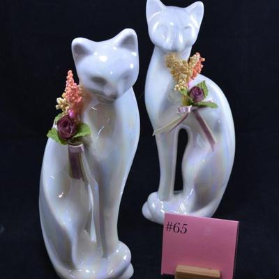 Pair of Vintage 1970's Iridescent Cat Statues Decor 12"
