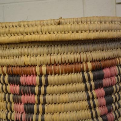 1990's Doum Palm Hand Woven Basket and Lid NW Kenya