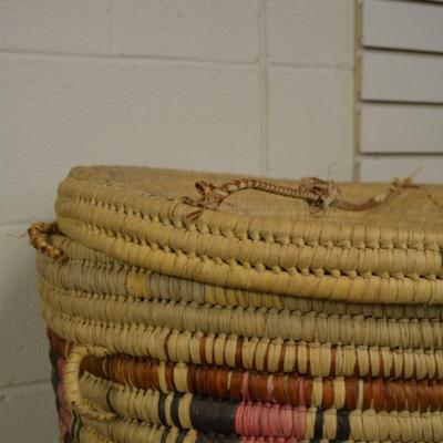 1990's Doum Palm Hand Woven Basket and Lid NW Kenya