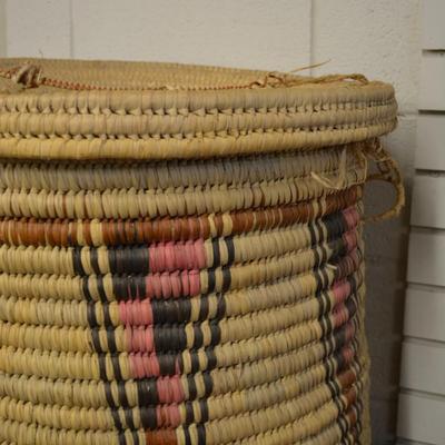 1990's Doum Palm Hand Woven Basket and Lid NW Kenya