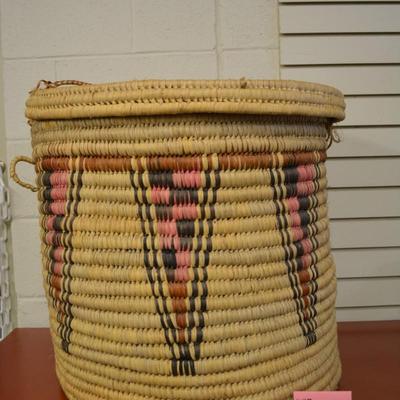 1990's Doum Palm Hand Woven Basket and Lid NW Kenya