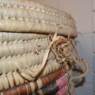 1990's Doum Palm Hand Woven Basket and Lid NW Kenya