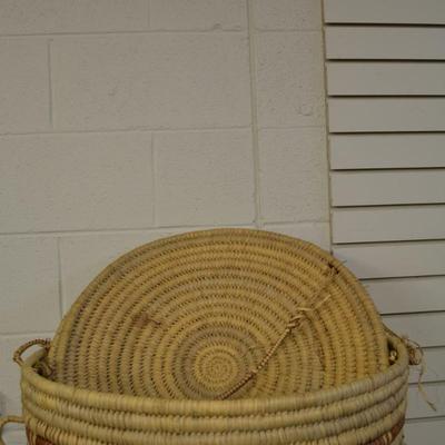1990's Doum Palm Hand Woven Basket and Lid NW Kenya