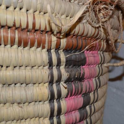 1990's Doum Palm Hand Woven Basket and Lid NW Kenya