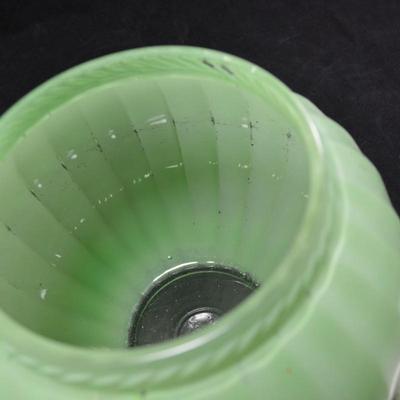 Vintage Jadeite Colored Cookie Jar & Floral Metal Lid AS IS 7.5"