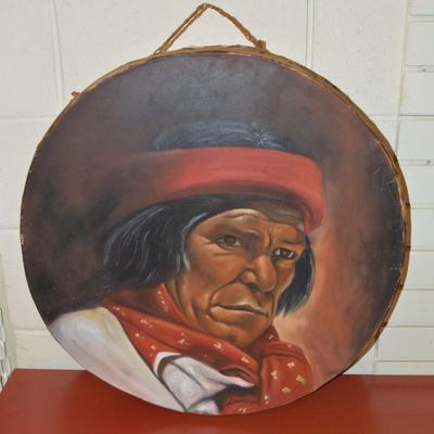 Hand Painted Tarahumara Signed Drum 23.25"
