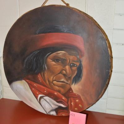 Hand Painted Tarahumara Signed Drum 23.25"