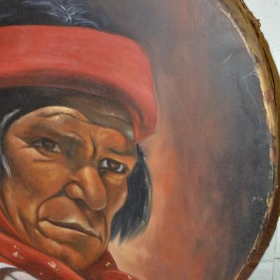 Hand Painted Tarahumara Signed Drum 23.25"