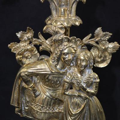 Antique Ornate Figural Gold Girandole Candelabra Renaissance Design with Marble Base