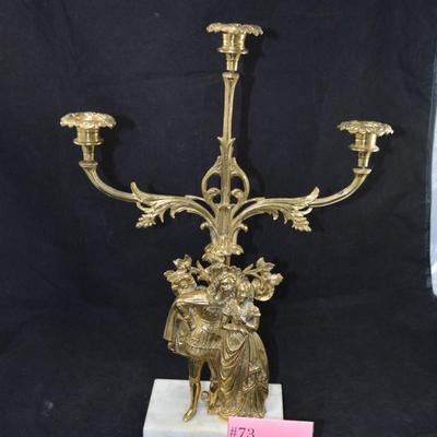 Antique Ornate Figural Gold Girandole Candelabra Renaissance Design with Marble Base