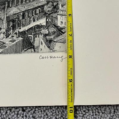 2 Antique German Etchings Signed Originals