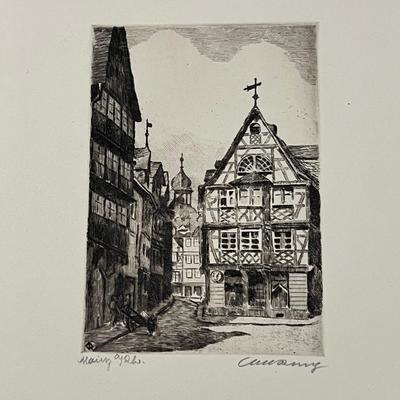 2 Antique German Etchings Signed Originals