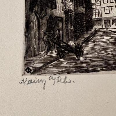 2 Antique German Etchings Signed Originals