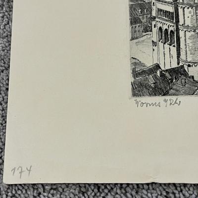 2 Antique German Etchings Signed Originals