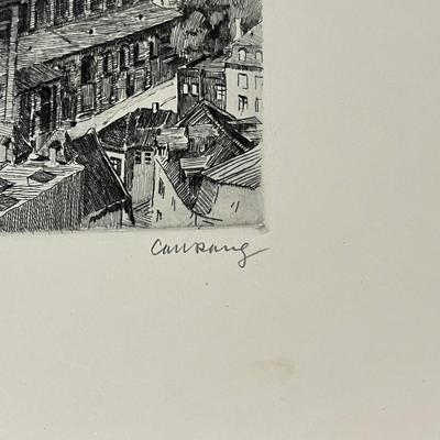 2 Antique German Etchings Signed Originals
